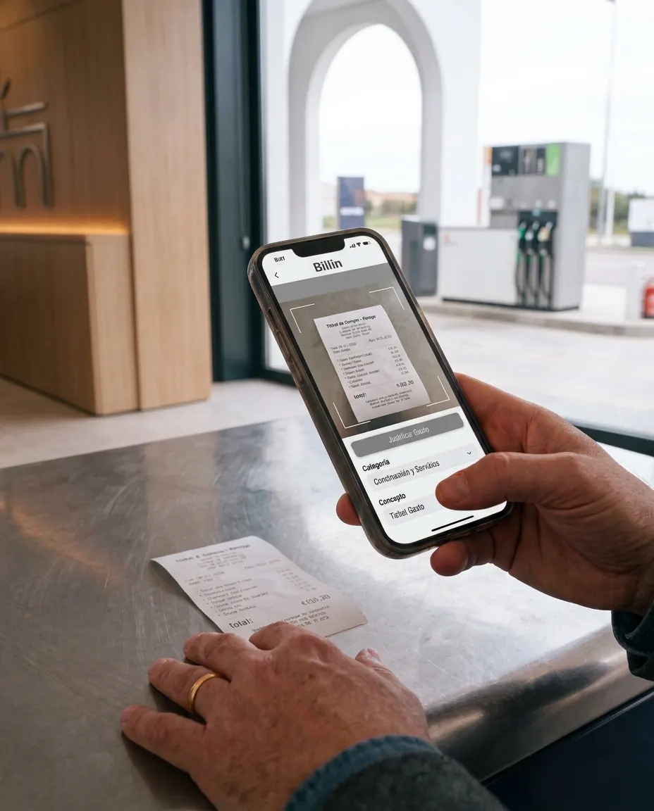 Autónomo subiendo un ticket de gasto a Billin desde el móvil